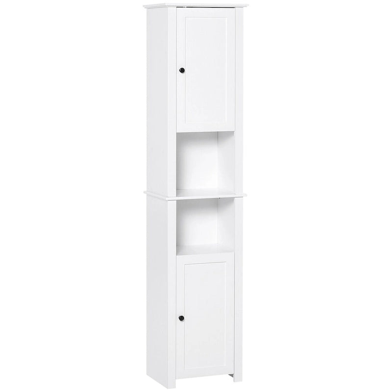 Tall Freestanding Linen Tower with Adjustable Shelf and Cabinets