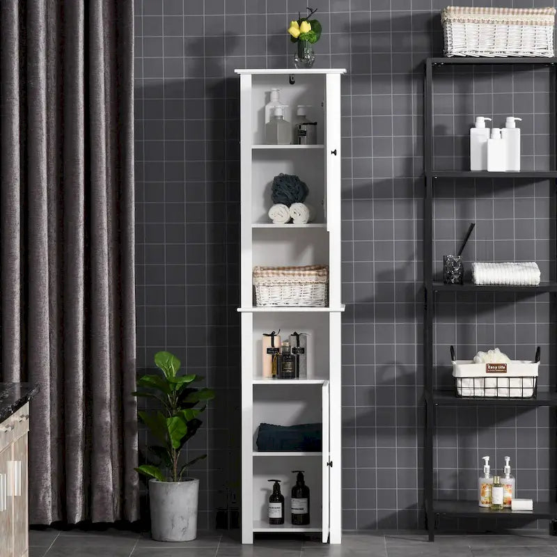 Colonne de rangement pour salle de bain avec étagère réglable et placards