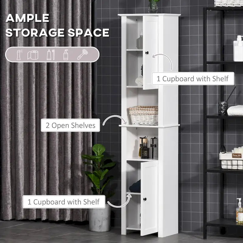 Colonne de rangement pour salle de bain avec étagère réglable et placards