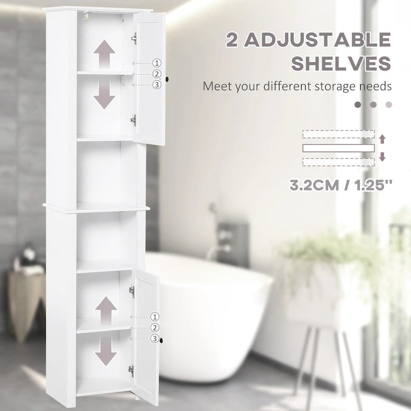 Colonne de rangement pour salle de bain avec étagère réglable et placards