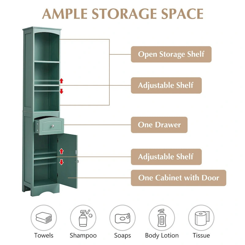 Meuble de salle de bain haut, armoire de rangement autoportante avec tiroir - 34 cm * 23 cm * 170 cm