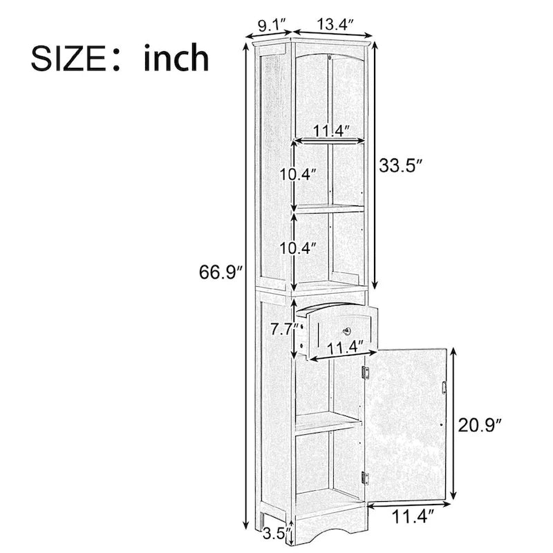 Meuble de salle de bain haut, armoire de rangement autoportante avec tiroir - 34 cm * 23 cm * 170 cm