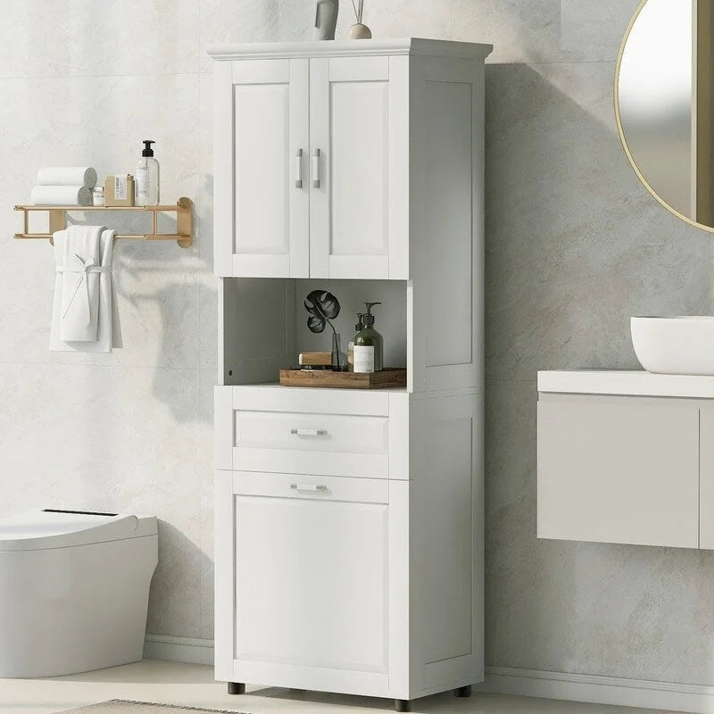 Meuble haut de salle de bain avec panier à linge basculant