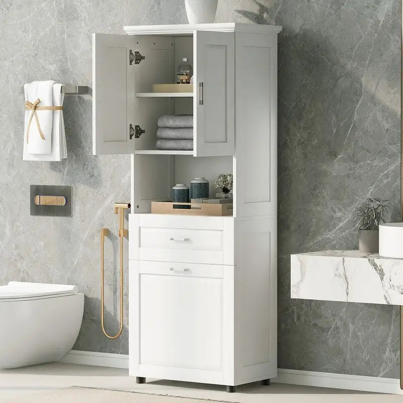 Meuble haut de salle de bain avec panier à linge basculant