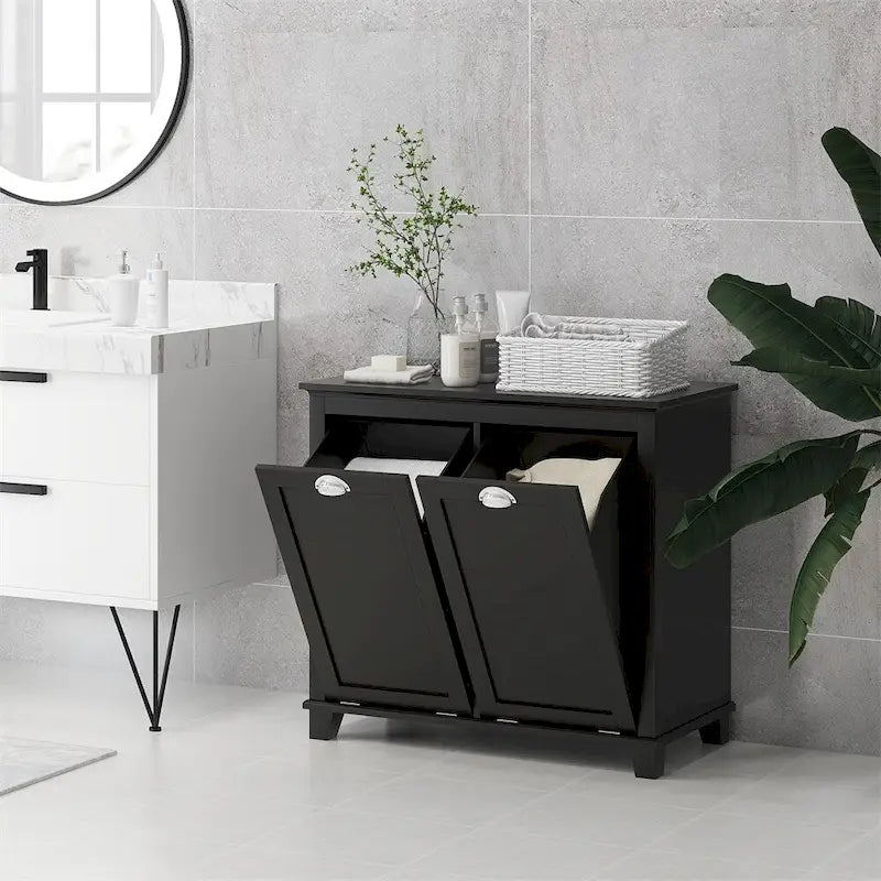 Meuble à linge double basculant, meuble de salle de bain avec panier à linge