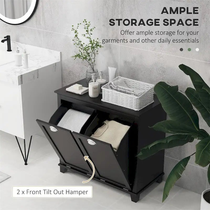 Meuble à linge double basculant, meuble de salle de bain avec panier à linge