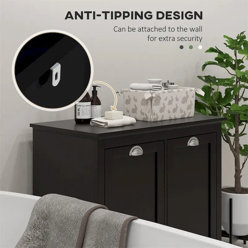 Meuble à linge double basculant, meuble de salle de bain avec panier à linge