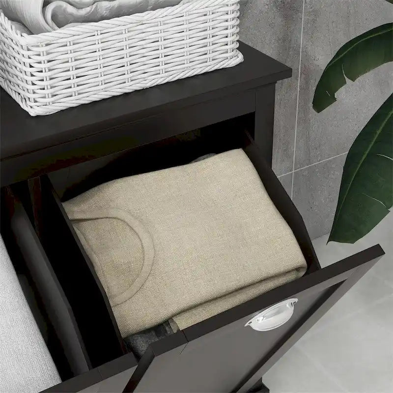 Meuble à linge double basculant, meuble de salle de bain avec panier à linge