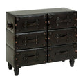 Commode de chambre vintage en bois et similicuir avec rivets et sangles