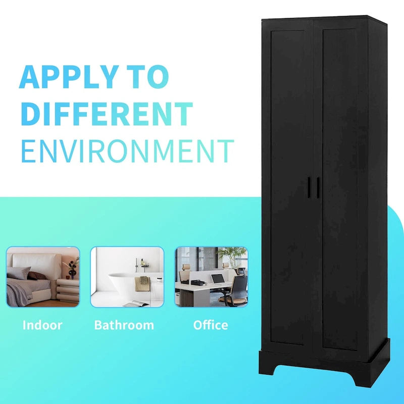 Meuble de rangement à deux portes pour salle de bain, bureau, étagère réglable, panneau MDF, noir