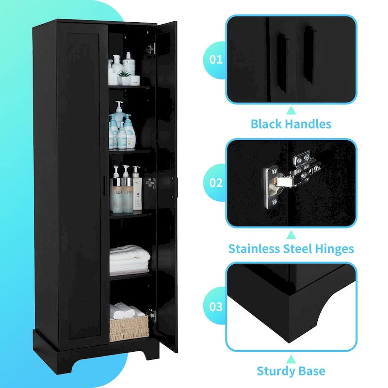 Meuble de rangement à deux portes pour salle de bain, bureau, étagère réglable, panneau MDF, noir