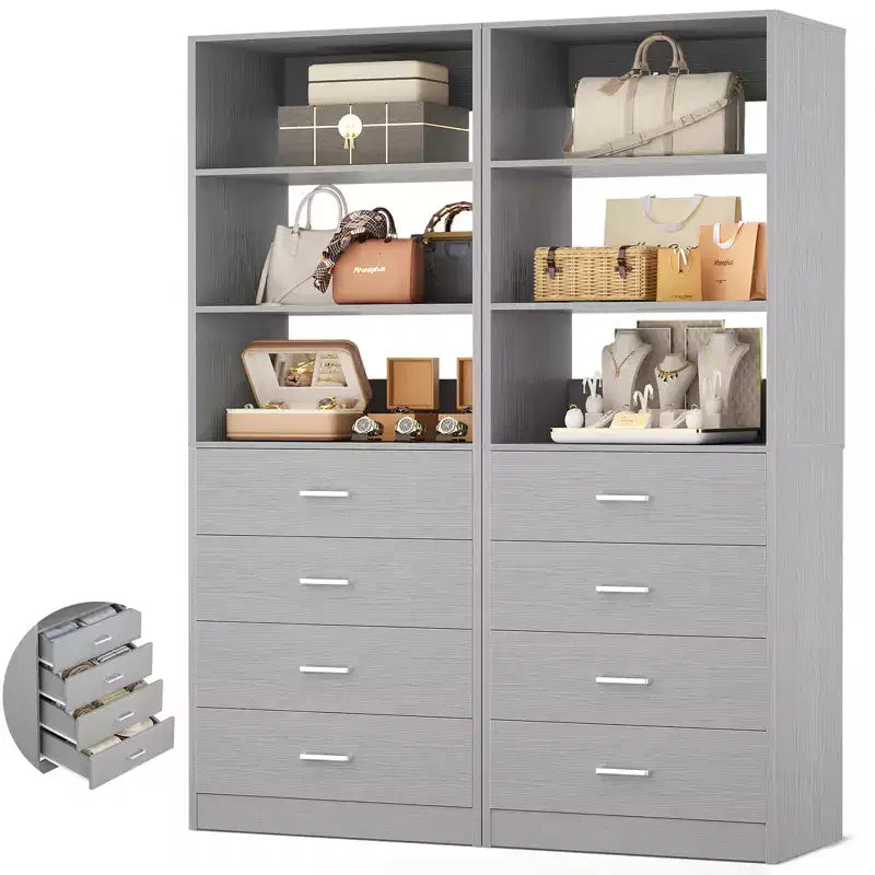 Système de rangement de placard avec tiroirs et étagères en bois