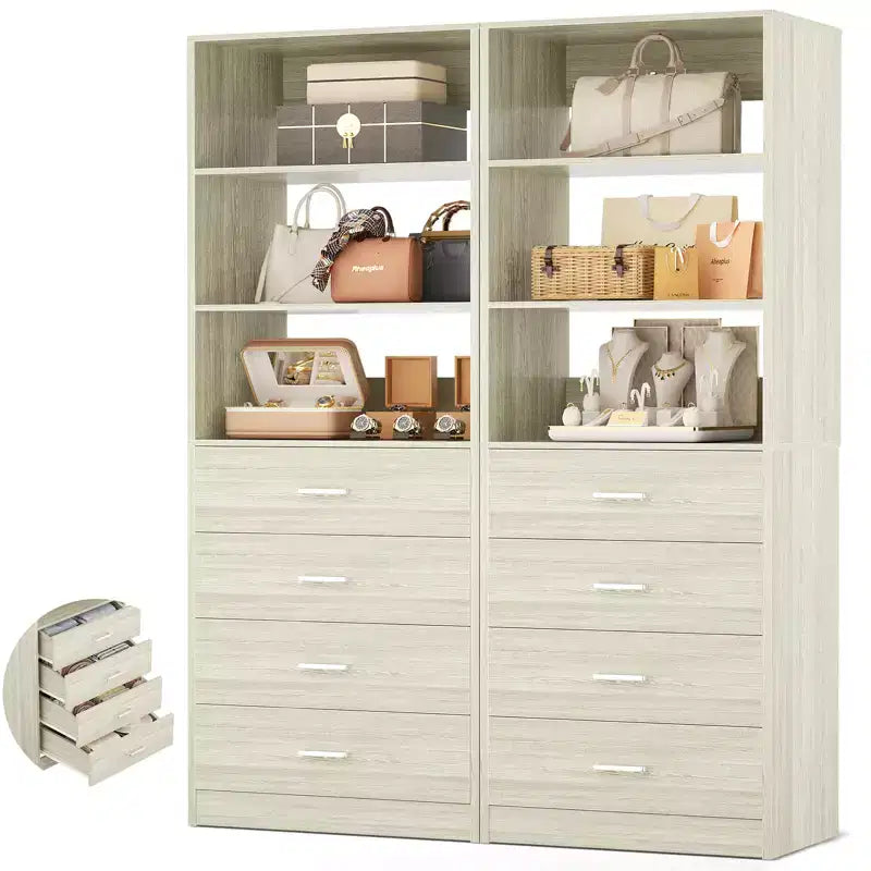 Système de rangement de placard avec tiroirs et étagères en bois
