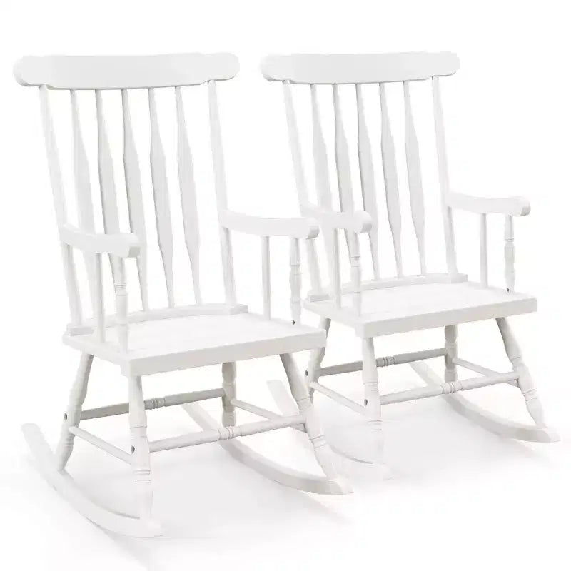 Costway Lot de 2 chaises à bascule en bois, finition brillante, blanc/café