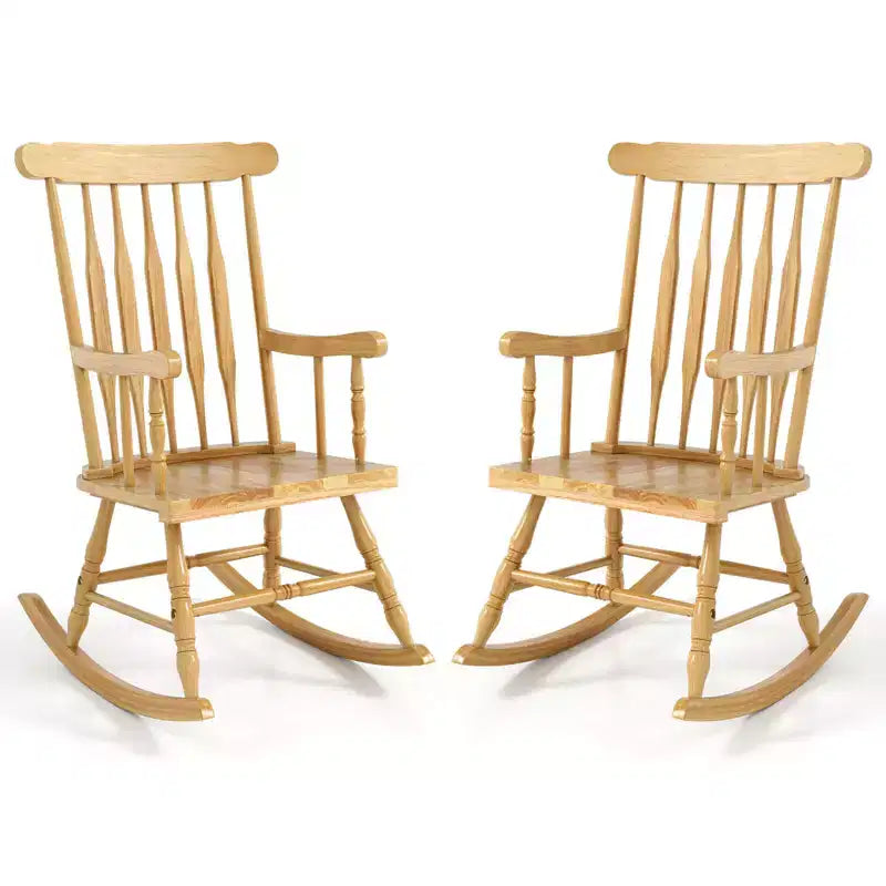 Costway Lot de 2 chaises à bascule en bois, finition brillante, blanc/café