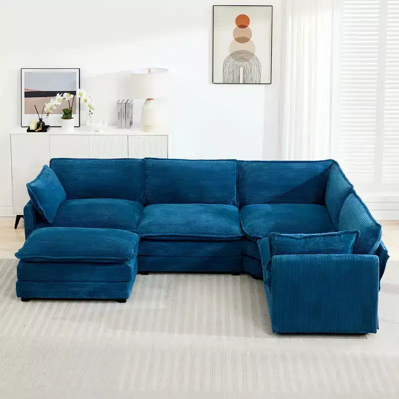 Canapé sectionnel modulaire moderne 5 places en velours côtelé, surdimensionné, 288 cm (L) x 201 cm (l), avec pouf, canapé en forme de U avec canapé d'angle, HYLEORY