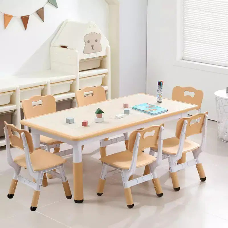 Table et 6 chaises pour enfants, table et 6 chaises pour tout-petits réglables en hauteur pour les 2-10 ans pour les activités manuelles et l'étude, plateau de table graffiti, pieds antidérapants
