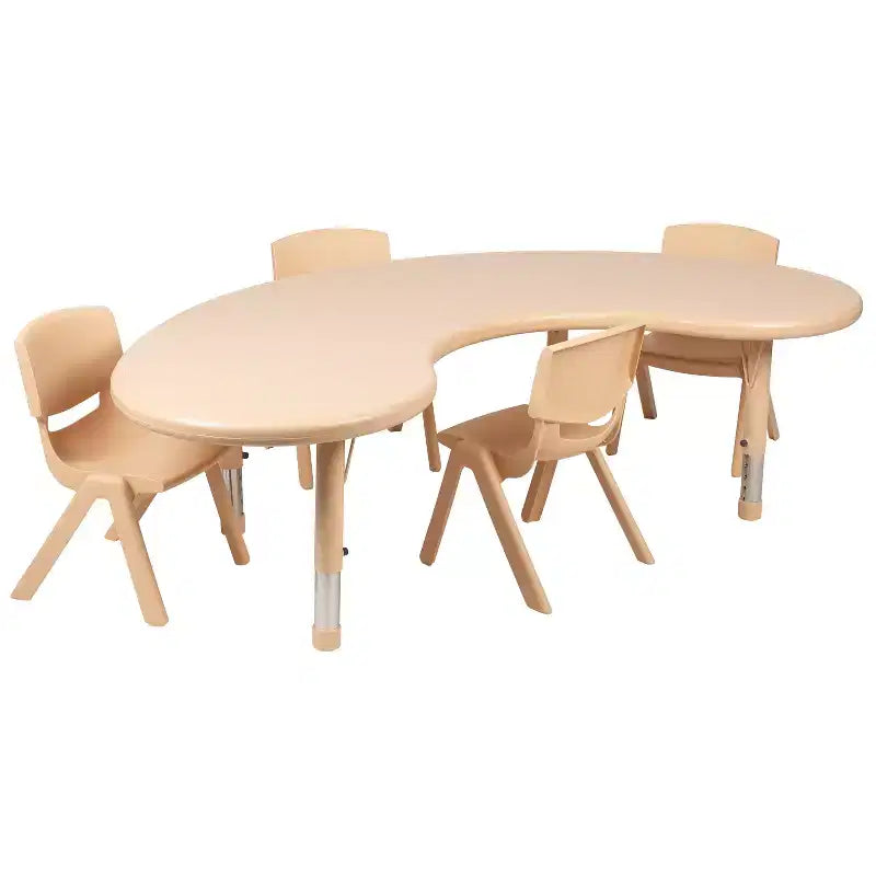 Ensemble de table d'activités en plastique demi-lune Emma et Oliver 35 po L x 65 po l réglable en hauteur avec 4 chaises